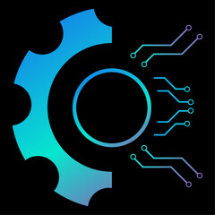 Set up system and operation of Robot gradient color vector line icons related to the field of robot and AI technology