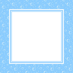 Vector paper cut frame with copy space. White bubbles on blue background. White paper sheet in square frame.