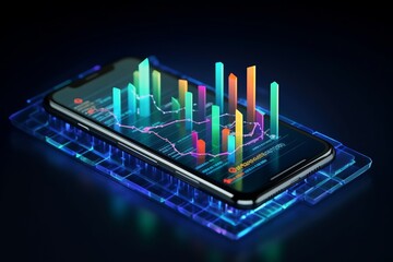 Innovative Smartphone Application with Business Graphs and Analytics on Isometric Mobile Phone Generative AI