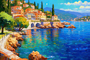 beautiful seaside town, Generative AI