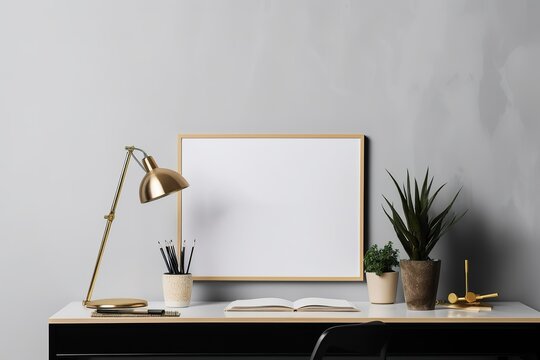 Blank Frame On Work Table (mockup), Minimalist Design