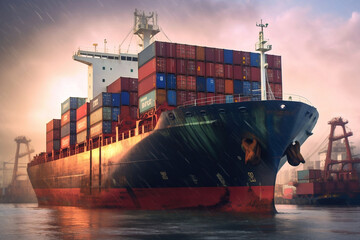 container cargo freight ship - obrazy, fototapety, plakaty