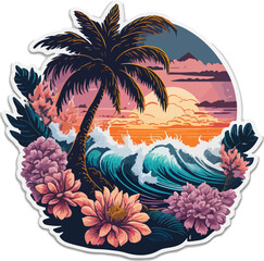 Fototapeta na wymiar vintage sea beach with palm trees in vector illustrator