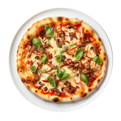 Quattro Stagioni Pizza On White Plate On Isolated Transparent Background, Png. Generative AI