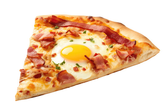 Bacon And Egg Pizza Slice On Isolated Transparent Background, Png. Generative AI