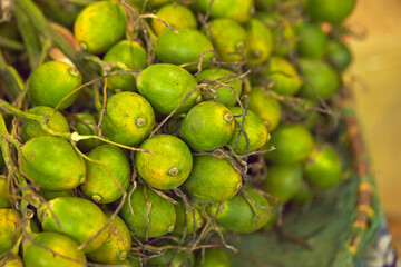 Tropical fruits on display at a Southeast Asian traditional market