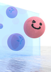 逃げるピンクと追いかける赤のウッドボール