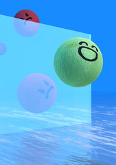 飛ぶグリーンと追いかける赤のウッドボール