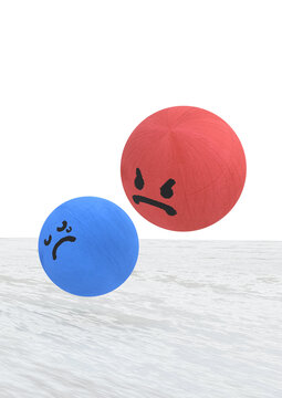 悲しむ青を攻撃する赤いウッドボール
