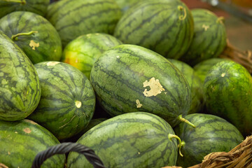 Tropical fruits on display at a Southeast Asian traditional market