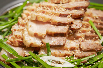  Boiled pork on a plate, Korean food 