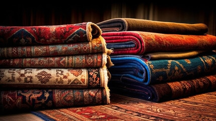 Traditional carpets from Middle East. Variety of the gorgeous oriental carpets. Generative AI.
