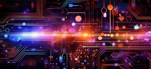 VIvid abstract electronic circuitry background. Generative AI based.