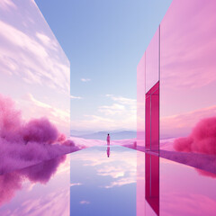 Kaleidoscopic Landscapes: Psychedelic Journey through Transcendent Photographs Pink time portal to another world