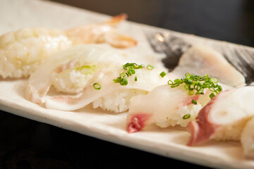 Different types of sushi on a plate