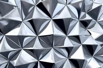 3d illustration, grunge background, many soaring silver triangular pyramids. Abstract silver pyramids background. Generative AI.