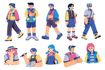 set of cartoon people in different pose flat style illustration