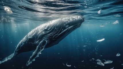 Naklejka premium Toxic plastic waste floating underwater in the ocean