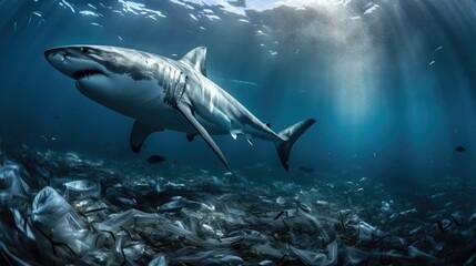 Fototapeta premium Underwater view on pollution of the ocean with plastic