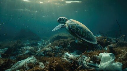 Naklejka premium Plastic Pollution In Ocean