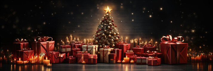 The Christmas tree and gift boxes of holiday