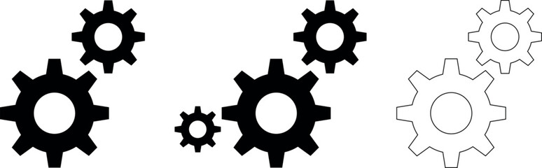 Settings icons collection. Black gears. Functions symbol vector.