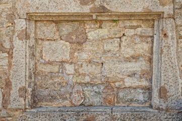 framingwork in a historic stone wall, Rothenburg ob der Tauber, Bavaria, Germany