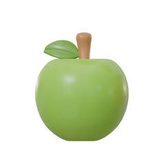 Green apple 3d illustration. Isolated object on a transparent background