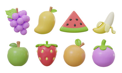 Fruits set 3d illustration. Isolated object on a transparent background
