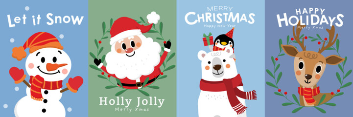 2024, animal, background, banner, bear, card, cartoon, celebration, character, cheerful, christmas, claus, comic, cute, december, decoration, deer, design, eve, fun, funny, gift, greeting, happiness, 