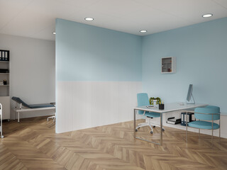 Blue and white doctor office corner