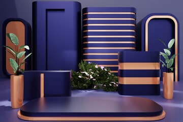 3d background Glossy products display metalic podium scene with geometric platform. background vector 3d render with podium. stand to show cosmetic product. Stage showcase on pedestal display studio