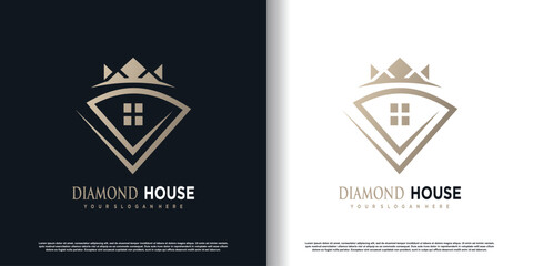 Diamond house logo with creative concept premium vector