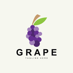 Grape Logo, Garden Vector, Fresh Purple Fruit, Wine Brand Design, Simple Illustration Template