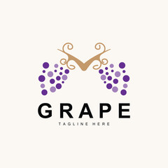Grape Logo, Garden Vector, Fresh Purple Fruit, Wine Brand Design, Simple Illustration Template