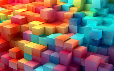 Square fusion in vibrant colors: Creating a pattern of overlapping squares in a rainbow gradient by randomly stacking colorful and bold blocks.   Generative AI