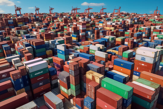 View of cargo container for export by ship forwarder mast. Transportation Logistics of international container cargo shipping in container. Generative AI.