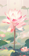 Summer lotus natural scenery illustration, Chinese style landscape illustration