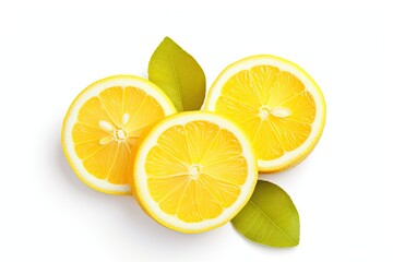 Fototapeta na wymiar Refreshing citrus. Closeup of organic fresh sliced lemon on white background isolated