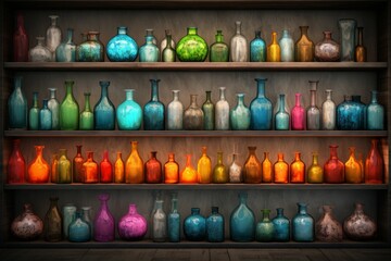Shelf colorful vases. Generate Ai