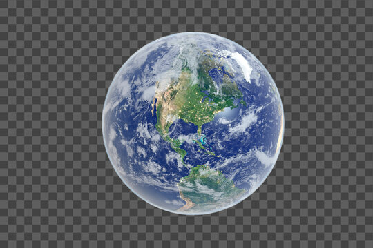 Blue Planet Earth from space showing America, Global World isolated on white background, Photo realistic 3D rendering with clipping path - Elements of this image furnished by NASA