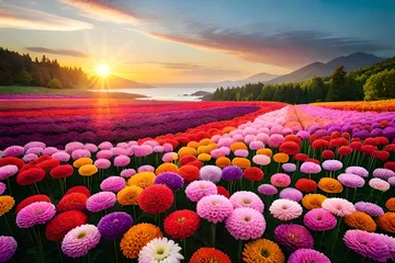 Foto op Canvas field of tulips and sunset © Ahtesham