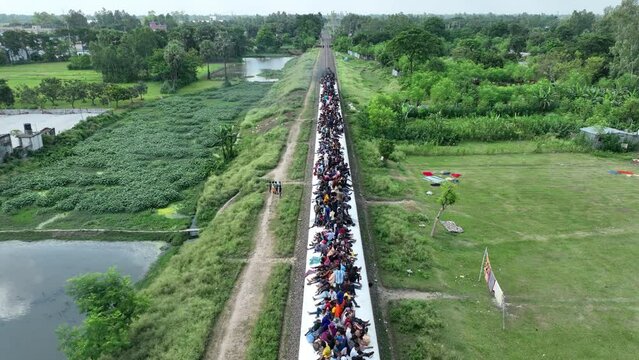 Overcrowded commuter train in Bangladesh during Eid festival