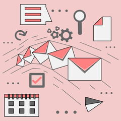 internet world and messaging elements vector in linear illustration style