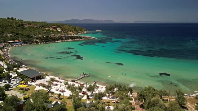 Drone view of the turquoise sea of ​​Dikili Bademli bay