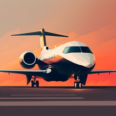 Private jet with abstract background on runway for take off 