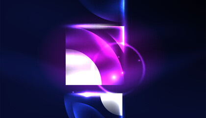 Abstract background vector neon glowing geometric elements. Hi-tech design for wallpaper, banner, background, landing page, wall art, invitation, prints, posters