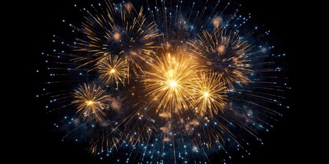 Naklejka premium Abstract background new year, cheering crowd and gold fireworks and celebrating holiday, copy space, generative ai