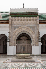 View into the courtyard of famous Al-Qarawiyin mosque in Fes