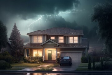 Storm rain house. Generate Ai